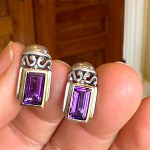 Sterling silver and 14 karat gold amethyst earrings
